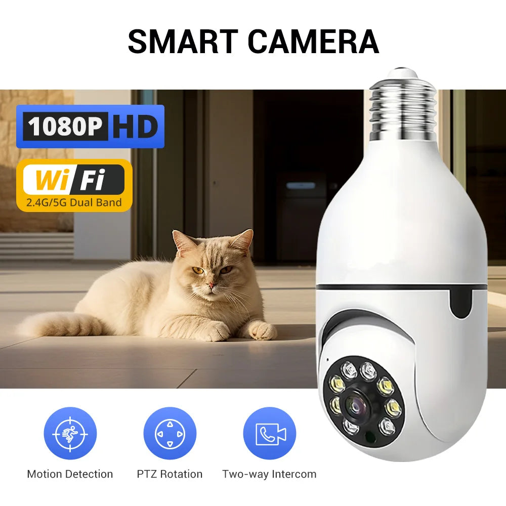 Cámara de Seguridad Bombilla WiFi 5GHz 360° – Visión Nocturna, Audio Bidireccional y Control por App