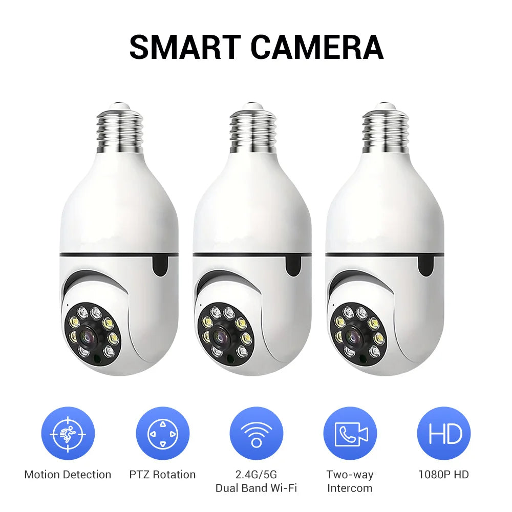 Cámara de Seguridad Bombilla WiFi 5GHz 360° – Visión Nocturna, Audio Bidireccional y Control por App