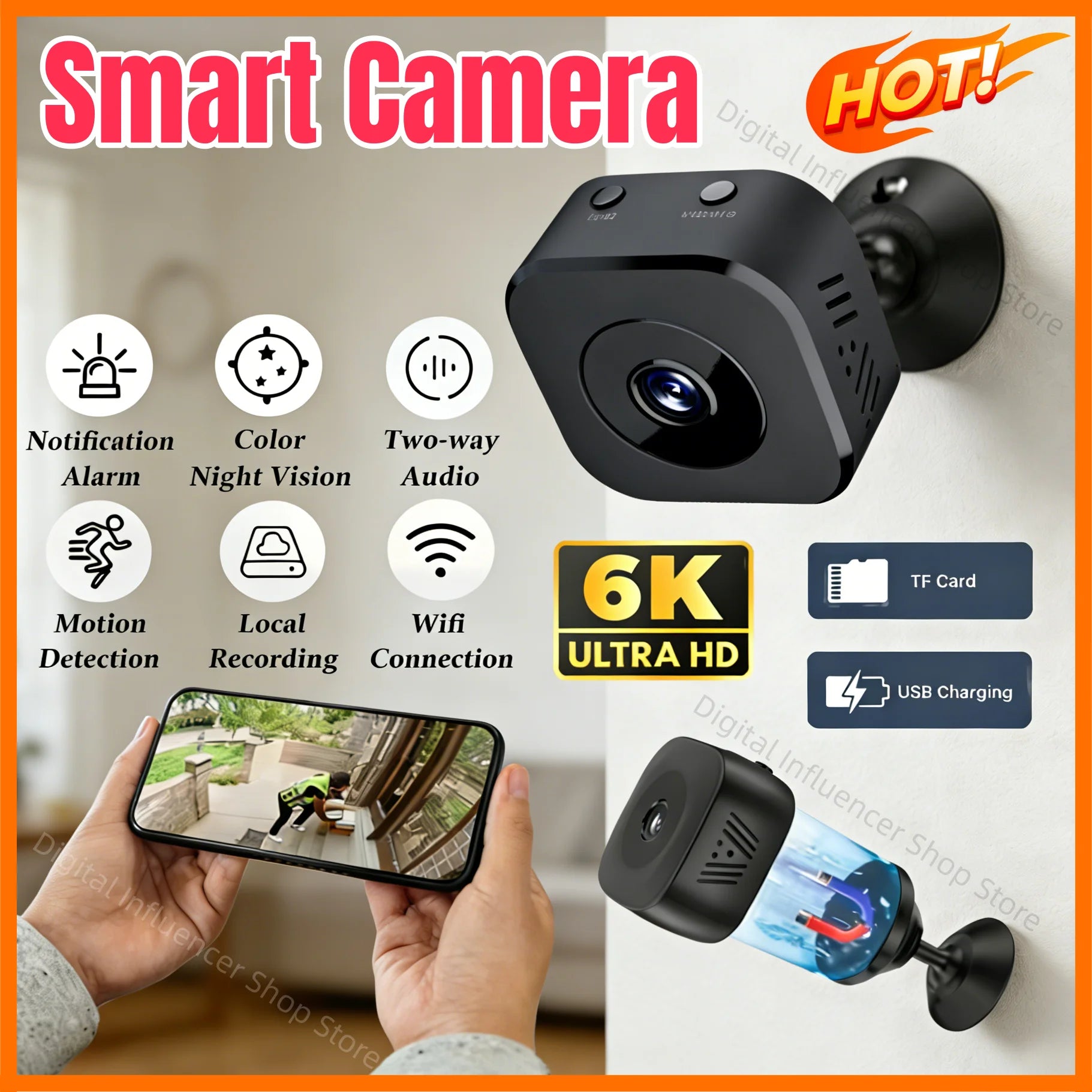 Cámara de Seguridad 4K WiFi | Interior y Exterior IP65 | Visión Nocturna a Color | Audio Bidireccional
