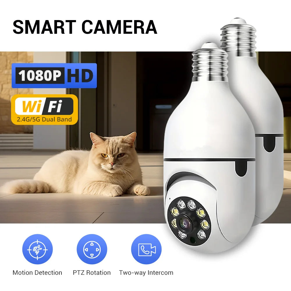 Cámara de Seguridad Bombilla WiFi 5GHz 360° – Visión Nocturna, Audio Bidireccional y Control por App