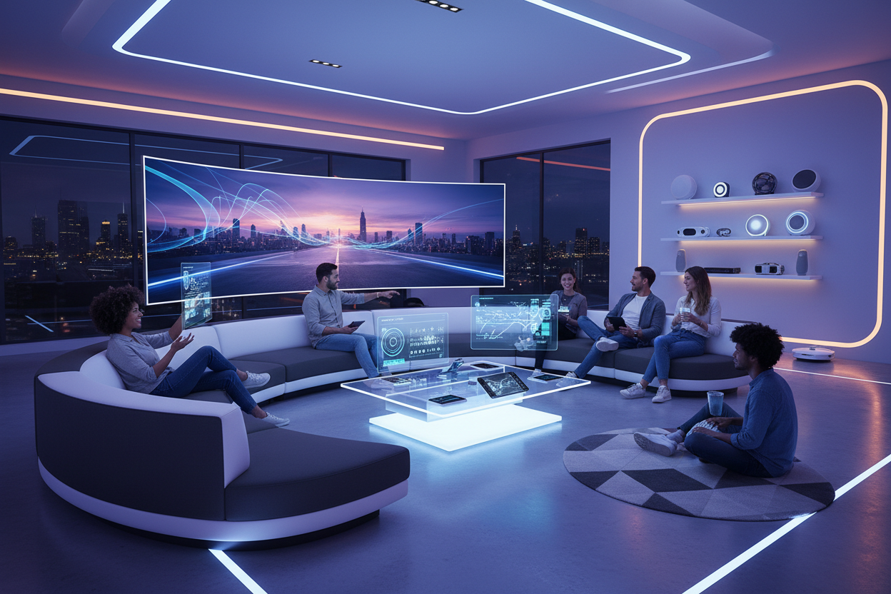 Salón tecnológico con gente